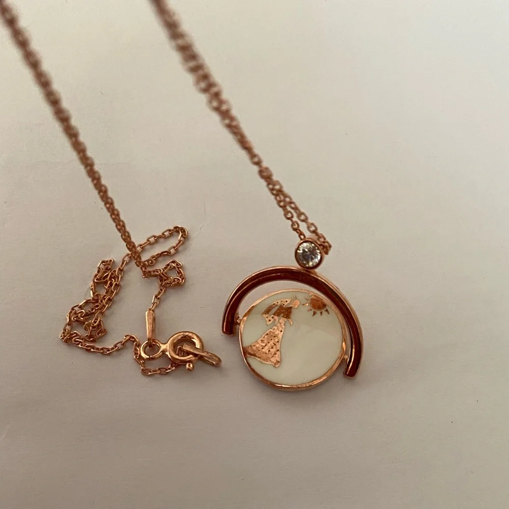 Bride groom reversible spinning 925 silver necklace cz stone and enamel